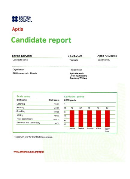 X CERTIFIKAT GJUHA  APTIS b2.